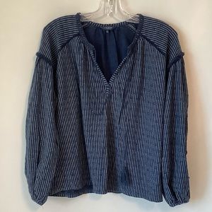 LUCKY BRAND Blue Boho Peasant Top LARGE